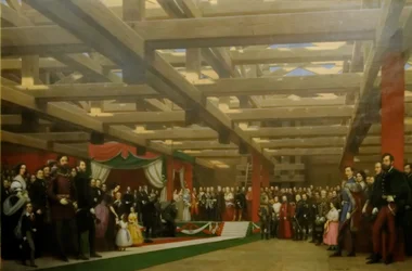 Pose de la première pierre du pont suspendu en 1842